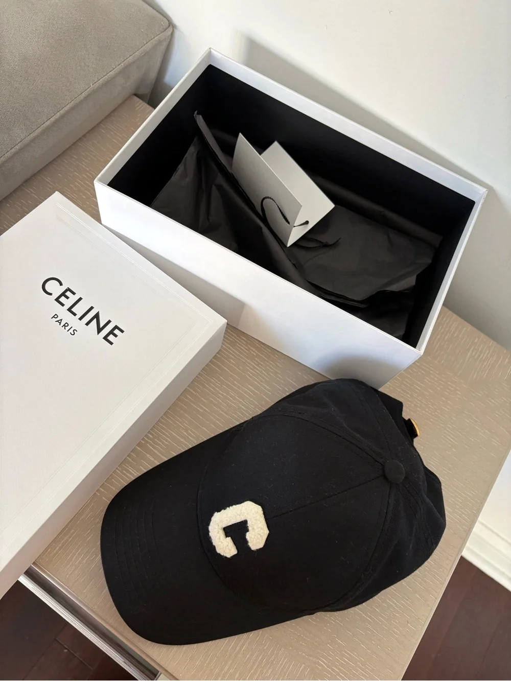 CELINE Black Cotton Baseball Cap Logo C Kaia Gerber 2021 Campaign Size S Unisex - Picture 15 of 16